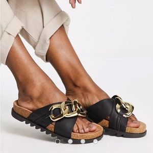 Cross Strap Sandals with Chunky Chain